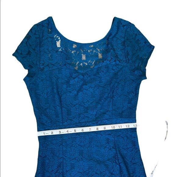 DORORTHY PERKINS Teal Lace Lined Sweetheart Short Sleeve Knee Length Dress 12UK - Picture 8 of 12